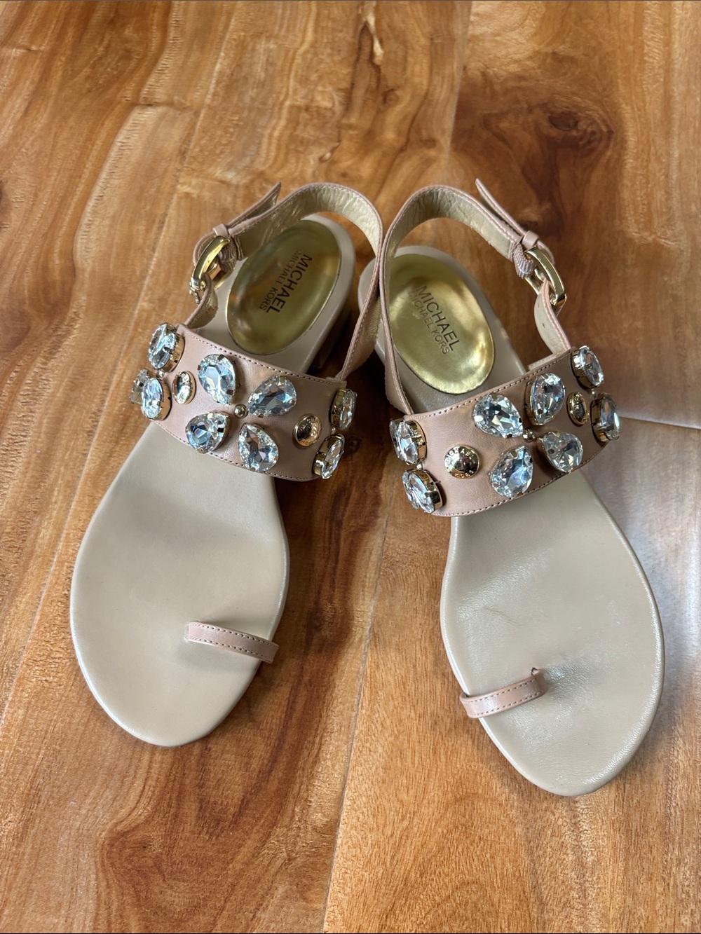 Michael Kors Blush Crystal-Embellished Toe-Loop Sandals